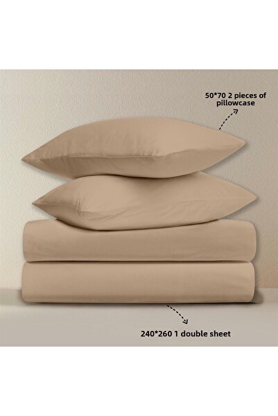 Evim 100% Cotton Akfil Flat Sheet Set Double 240X260 cm Beige