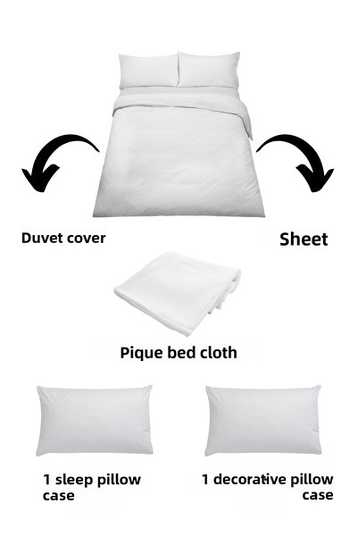 Minelya Home Collection 5-Piece Cotton, Pique Bedspread, Elephant Pattern and Ruffle Amazon Single Double Cream Duvet Cover Set