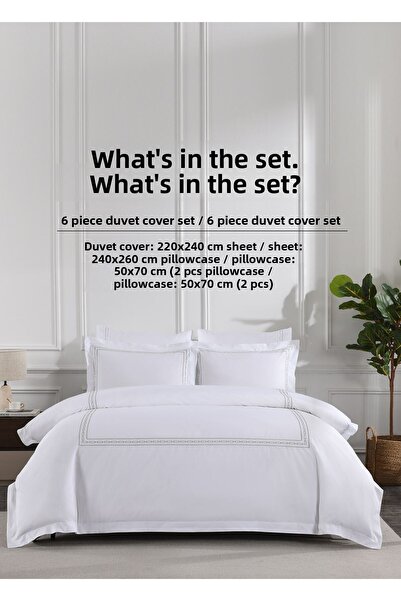 Evlen Home Collection King 100% Cotton Satin Duvet Cover Set 6 Pieces Cream White