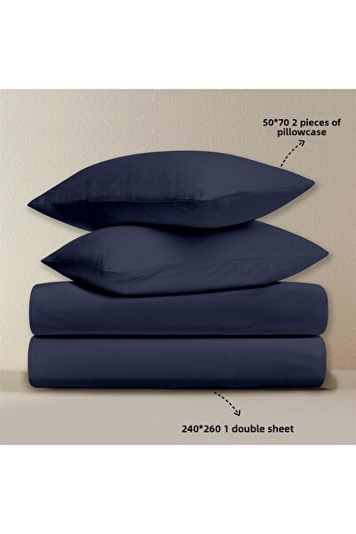 Evim 100% Cotton Akfil Flat Sheet Set Double 240X260 cm Navy Blue