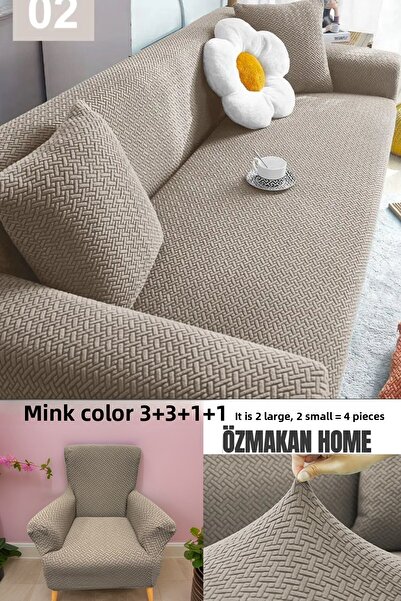 ÖZMAKAN 3 3 1 1 Jacquard Sofa Cover Set - Elastic and Washable Durable