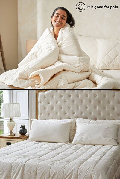 BEYAZLALE Double Lamb Wool 100% Natural Quilt | Organic Merino Wool Quilt with Special Bag