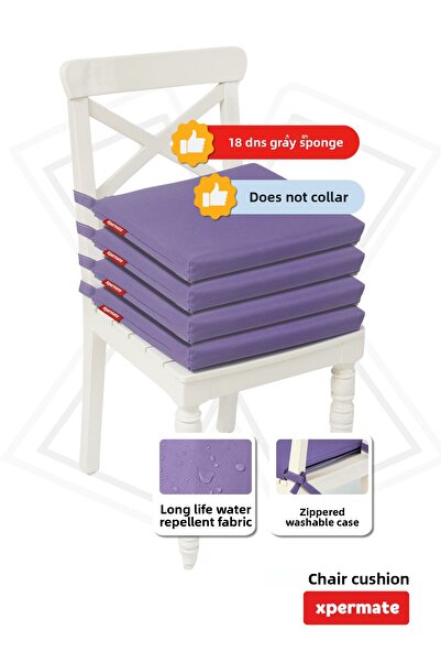 XPERMATE 4-Piece Zippered Chair Cushion - Water Repellent Fabric, 40X40 Cm, Lace-Up, Purple