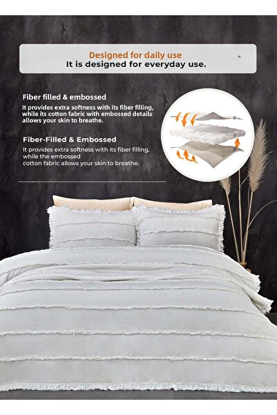 Evlen Home Collection White Cotton Echos Bedspread Set - Casual Double Sided 3 Pieces Padded