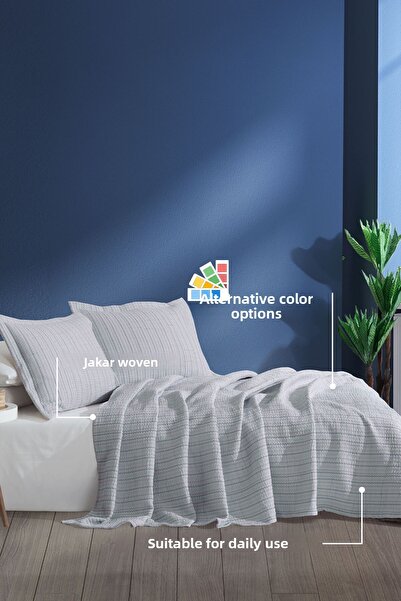 Elart Stripe Bedspread Double Size (240X250 cm) Gray