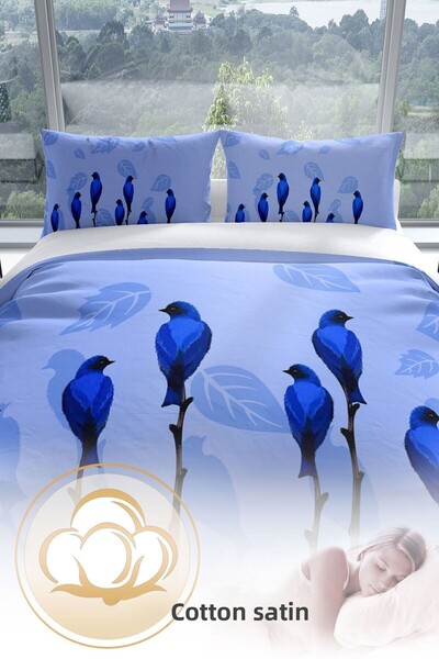 PerlaSera Bluebird 3d Cotton Satin Double Duvet Cover Set