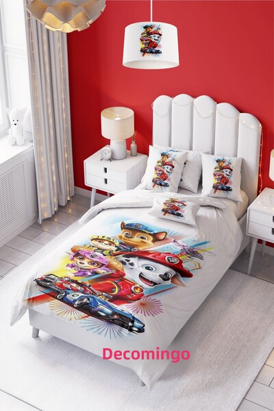 dekomingo طقم غطاء لحاف لغرفة الأطفال والرضع من باو باترول بخلفية بيضاء (بدون...