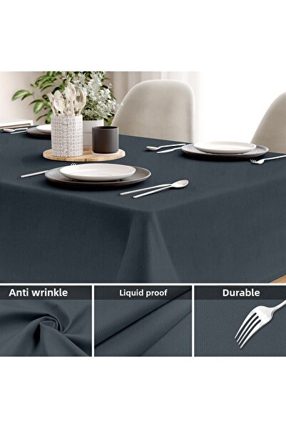 Evim Canvas Navy Blue Liquid Proof Stain Resistant Table Cloth
