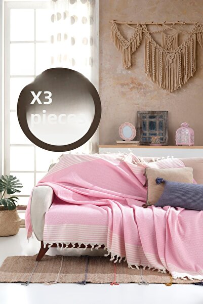Lux Touch Bergama Pink 3 Pieces Sofa Cover 180 X 200 Cm Sofa Throw Sofa Armchair Cover Cotton Throw