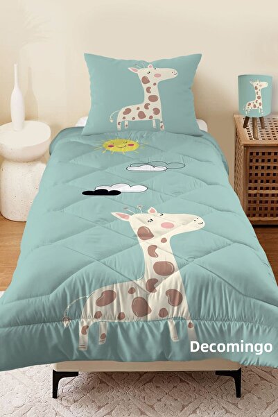 dekomingo WATER GREEN GIRAFFE CLOUDS PATTERNED QUILTED KIDS QUILT AND PILLOW ...
