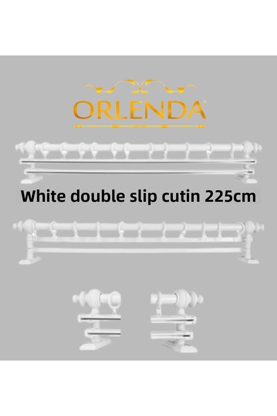 Orlenda Țeavă de Alminiu cu Cap din Lemn Alb Umeraș Cortina Rustic șină dublă 225 Cm