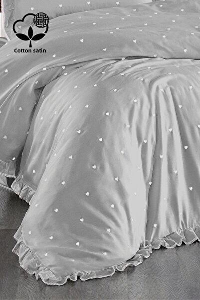 Nazik Home Amore Cotton Satin Double Heart Duvet Cover Set