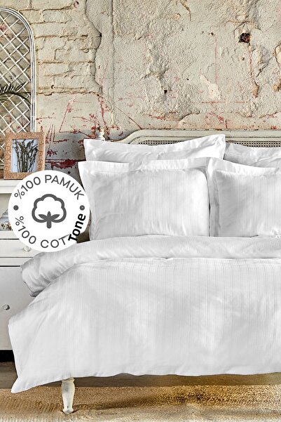 Karaca Home Charm Bold White 100% Cotton Double Duvet Cover Set