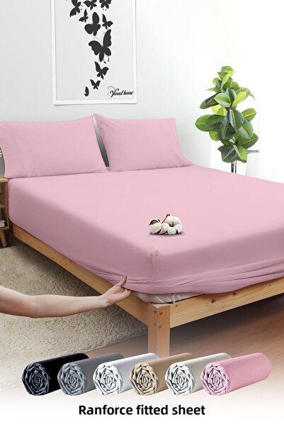 Vionel Home Cotton Ranforce Single and Double Pink Elastic Sheet