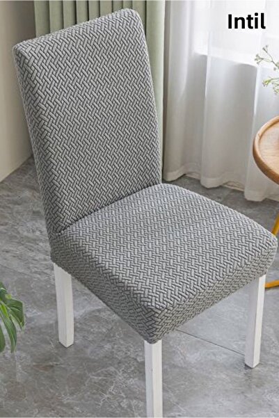intil غطاء كرسي وغطاء باللون الرمادي - مطاط وليكرا، غطاء كرسي واحد قابل للغسل