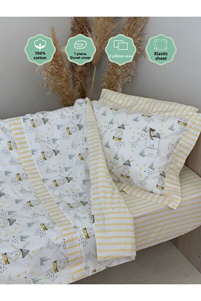 MAMARADUGA 100% Cotton Baby Bedding Set Yellow Windmill and Goose (Handmade)
