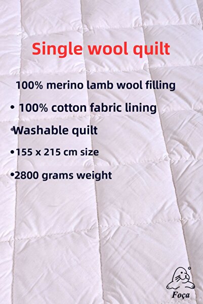 Foçatex لحاف فردي من الصوف الطبيعي 100% مقاس 155 × 215 سم مقاس 2800 جرام