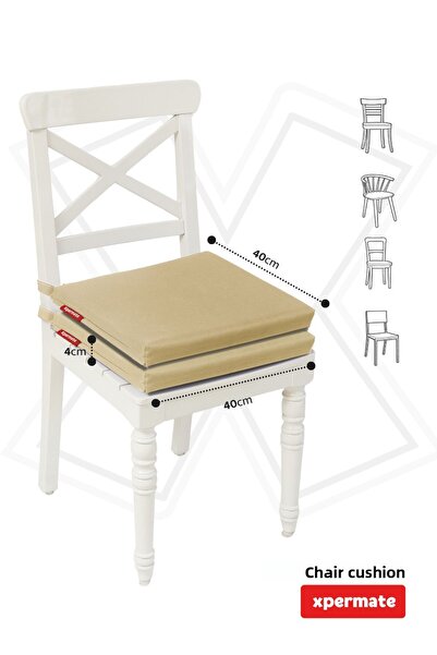 XPERMATE Beige 2-Piece Chair Cushion with Zipper and Laces, 40X40 cm Water Repellent Fabric