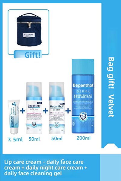 Bepanthol Night & Day & Lip Face Care and Cleansing Set Velvet Bag