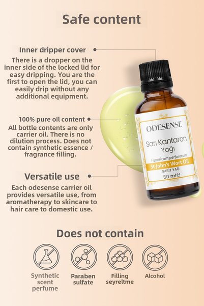 ODESENSE St. John's Wort Oil 50 ml 100% Natural and Pure Skin and Hair Care Oil with No Additives