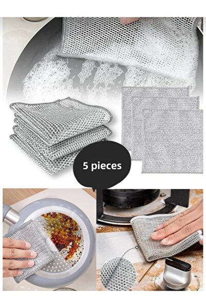 stilsenin34 5 قطع من قماش الأطباق المصنوع من سلك إينوكس، قماش صعب للأوساخ، قم...