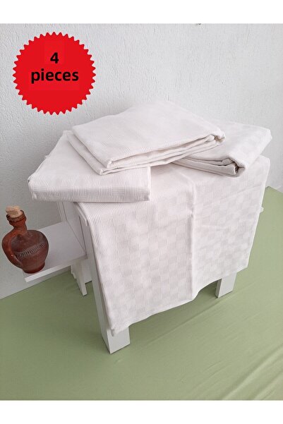 Mef Collection Hotel Pique Double Checkerboard Pattern White 200x230 Cm Set of 4
