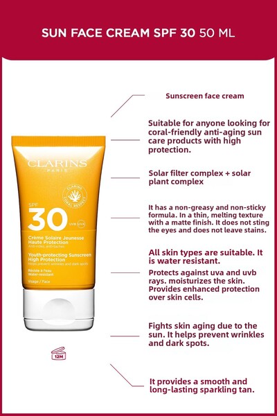 Clarins Sun Face Cream Spf30 50ml - 30 Spf Sunscreen for Face