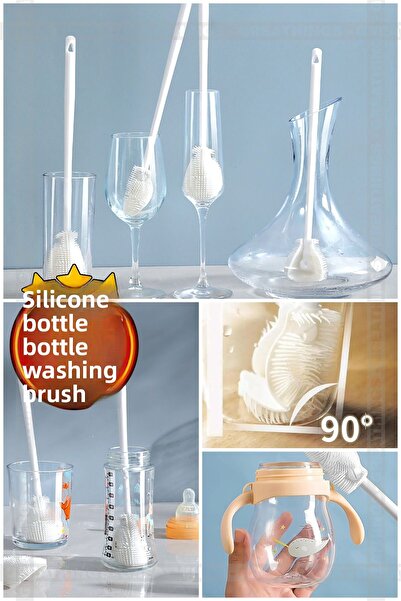 Greathings فرشاة غسيل زجاجات سيليكون بمقبض طويل من Aveo، قطعة واحدة، لغسل الز...