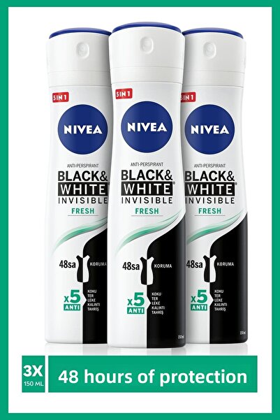 NIVEA Invisible Black&White Fresh Spray Deodorant 150ml Women's 3 Pack