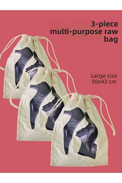 GÜRPAMUK HOME & BABY Large Size Cotton Raw Cloth Pouch - 30X42Cm / Printed Pouch