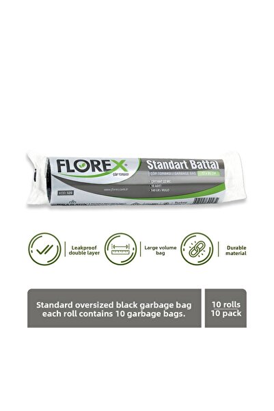 Florex كيس قمامة أسود قياسي بحجم كينغ × 10 لفات