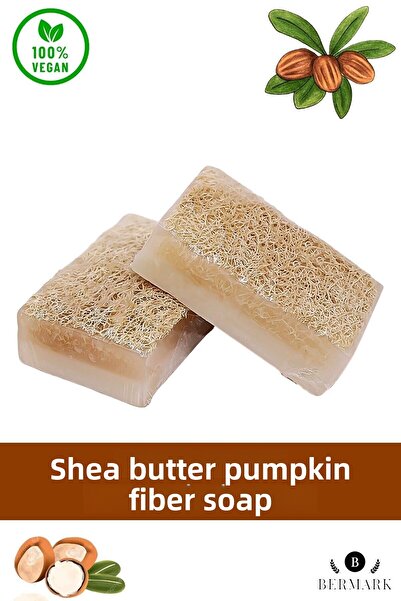bermark صابون زبدة الشيا النباتي المصنوع يدويًا من ألياف اليقطين الطبيعية - صابون عشبي قطعة واحدة