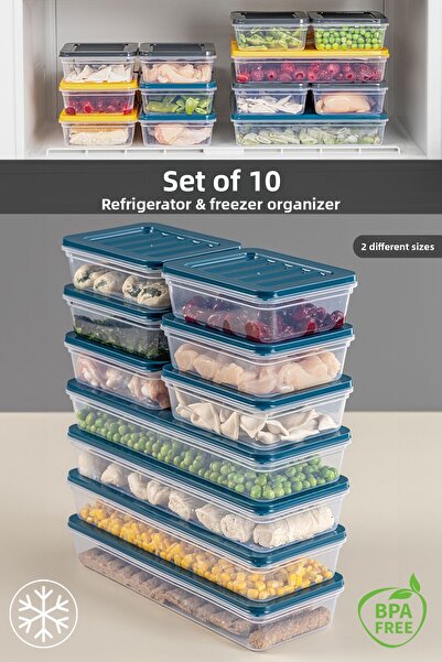 Meleni Home Organizator de frigider din 10 piese - Recipiente de depozitare a uleiului potrivite pentru cuptorul cu microunde și difuzor 4x1170ml și 6x600ml