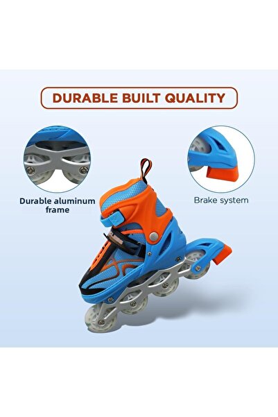 Endless Inline Adjustable Skates | Medium Size 34-38 Eur | Blue, Orange | Flashing Wheels