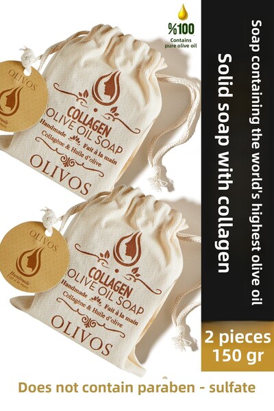 Olivos Natural Collagen and Olive Oil Solid Soap with Collagen Olive Oil Hand Soap 2 Pcs 150 Gr