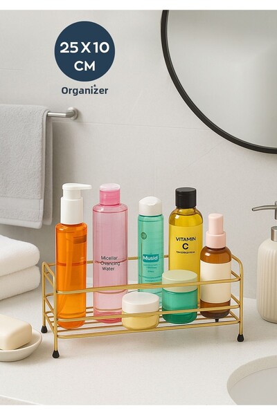 HOMİNG Homing Multi-Purpose Antique Gold Organizer Shelf Bathroom & Kitchen Organizer Stand