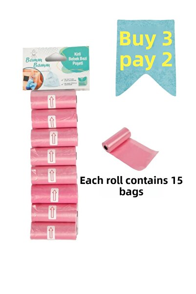 BAMM BAMM Dirty Diaper Bag Bag Size Pink 8 Rolls (120 PCS)