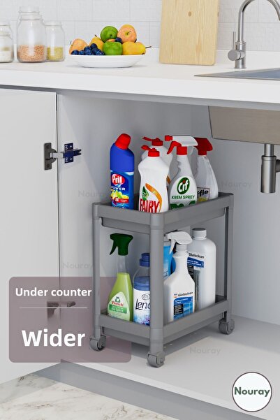 nouray Organizator cu 2 niveluri, suport pentru detergent, bucătărie, raft pentru baie, dulap, blat, sub chiuvetă gri