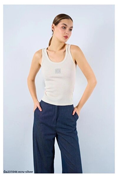 My Blog Бродиран квадратен потник в екрю сребристо - 231006