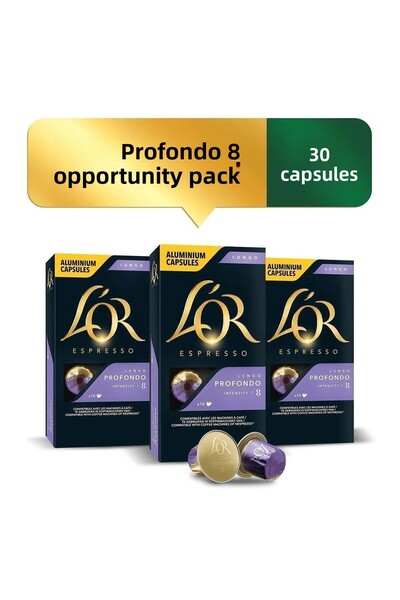 L'OR Lungo Profondo Intensity 8 كبسولات قهوة متوافقة مع نسبرسو 10 قطع × 3 عبوات