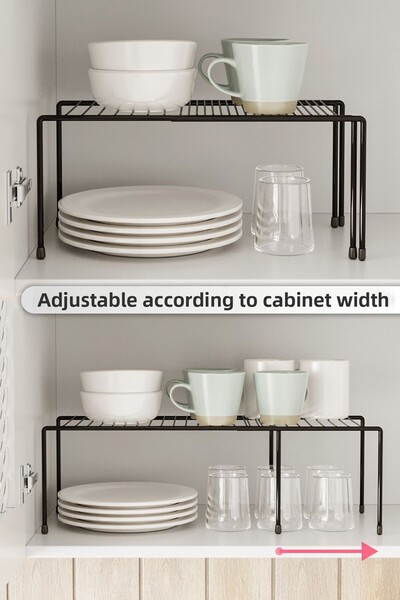 Bino 1 db bővíthető szekrényrendező polcrendező fekete fém állítható 2 részes