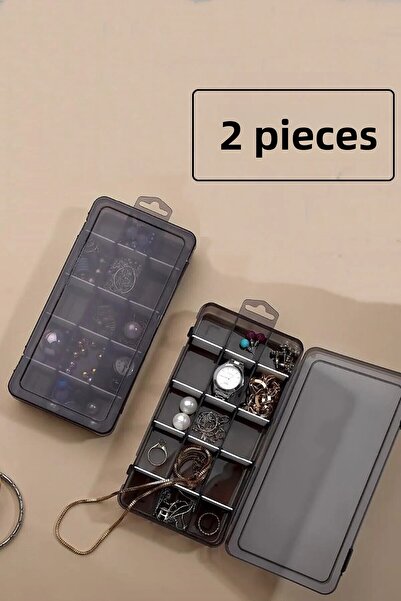 Bayev 2-Piece Smoked 15 Compartment Adjustable Organizer Jewelry Necklace Bead Medicine Earring Ring Box Organizer