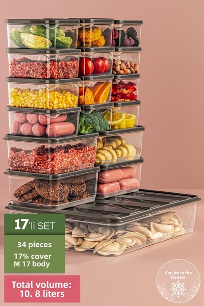 Vienev 17-Piece Gray Microwavable Refrigerator Organizer - Freeze Storage Con...