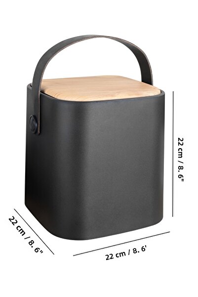 Meleni Home 4Lt Wood Look Trash Can - Countertop Kitchen Trash Can with Smart Lid Holding Handle Bucket Black