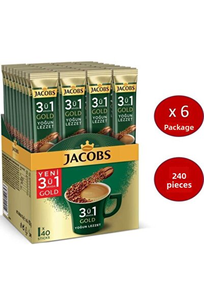 Jacobs 3 in 1 Gold Coffee Blend Intensive Flavor 240 Pieces (40 X 6 Pack)