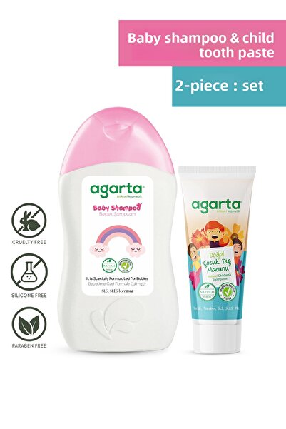 Agarta مجموعة من 2 شامبو للعناية الخاصة بالبنات 400 مل معجون أسنان للأطفال 75 مل