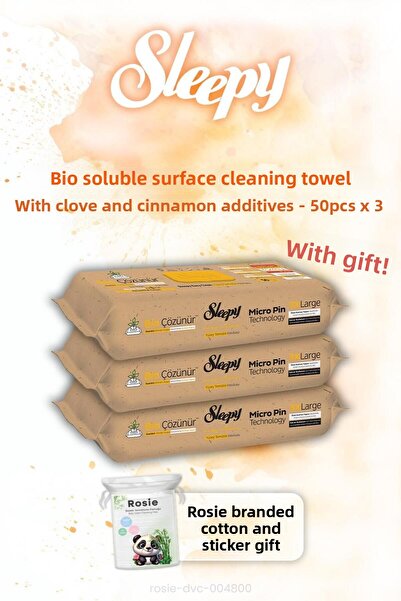 Sleepy مناديل مبللة قابلة للذوبان من الكركم والقرنفل 50 قطعة × 3 وروزي