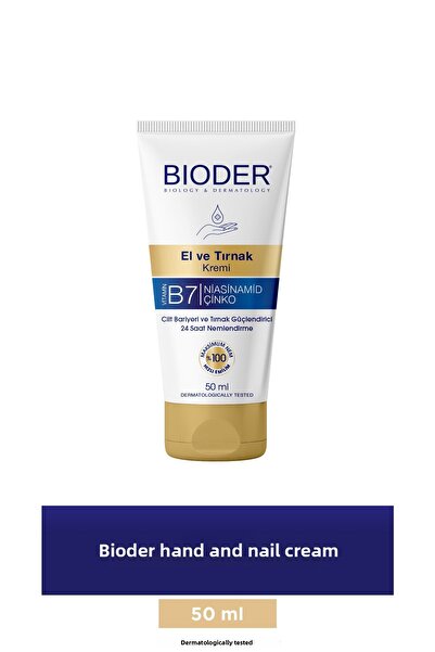 Bioder Hand and Nail Cream Skin Barrier and Nail Strengthener 50 ml - Vitamin B7 Niacinamide Zinc