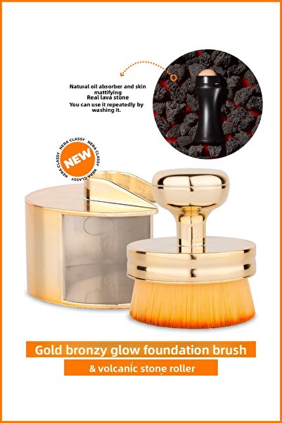 Nera Classy Gold Bronzy Glow Foundation Brush & Oil Absorbing and Skin Mattif...