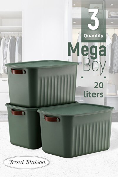 Trend Maison صندوق تخزين مزخرف، منظم متعدد الأغراض، منظم مطبخ الحمام، صندوق بغطاء، مجموعة من 3 قطع باللون الأخضر